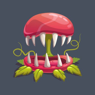 Canavar yırtıcı hayvan bitki illüstrasyon. Vektör fantezi korkunç çiçek simgesi.