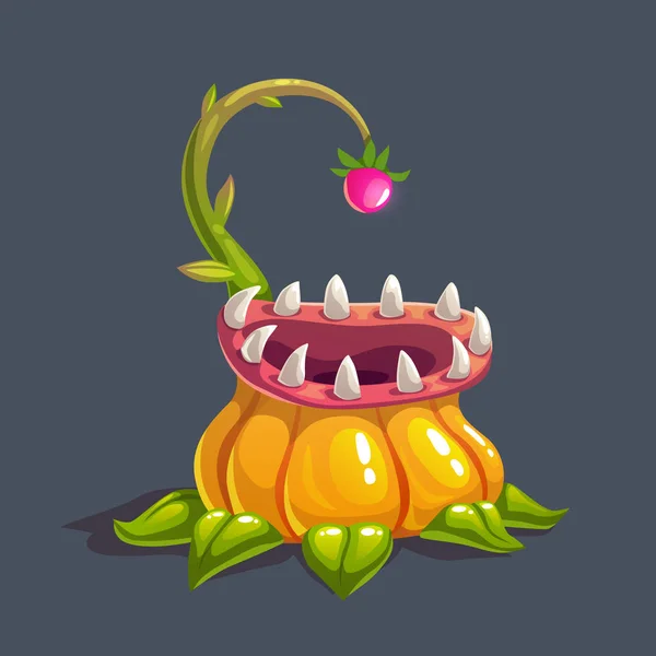 Monster predator plant illustration. Vector fantasy scary flower icon. — Stock Vector