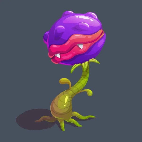 괴물 프레데터 식물 그림입니다. 벡터 환상 무서운 꽃 아이콘. — 스톡 벡터