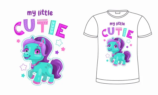 Mijn kleine cutie. Grappige cartoon pony illustratie met slogan. — Stockvector