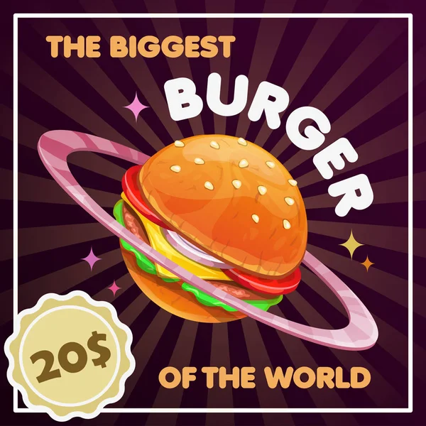 Illustrazione Burger Planet. Il più grande hamburger del mondo . — Vettoriale Stock