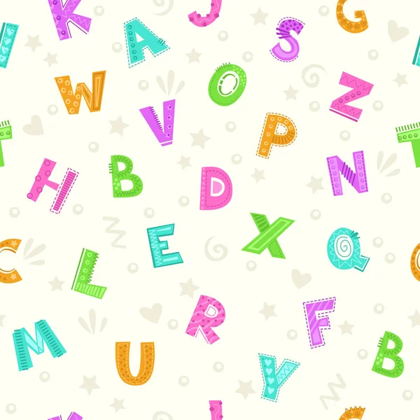 Grappige kinderachtig naadloze patroon met kleurrijke decoratieve letters. — Stockvector