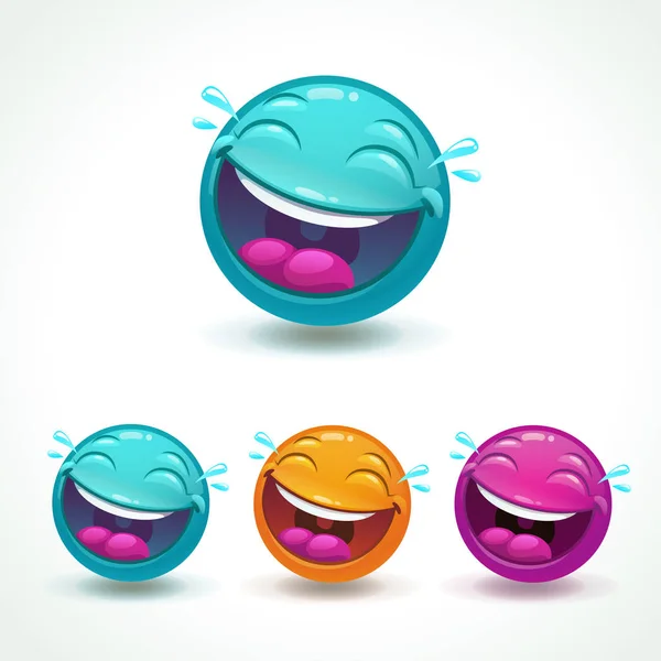 Αστεία κόμικ γυαλιστερό στρογγυλό χαρακτήρα. Γελώντας emoji πρόσωπο. — Διανυσματικό Αρχείο