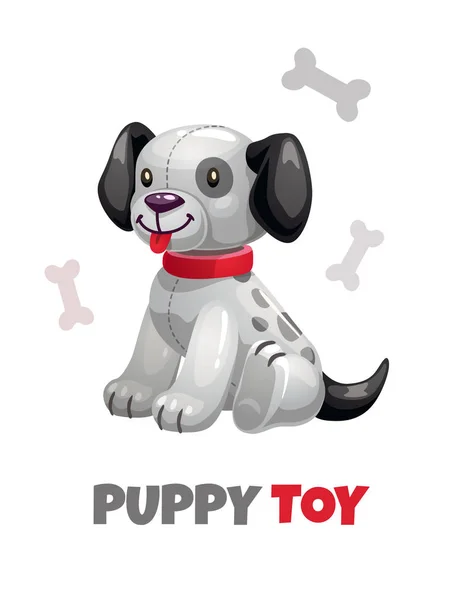 Lindo juguete divertido cachorro textil. Vector peluche dálmata juguete . — Vector de stock