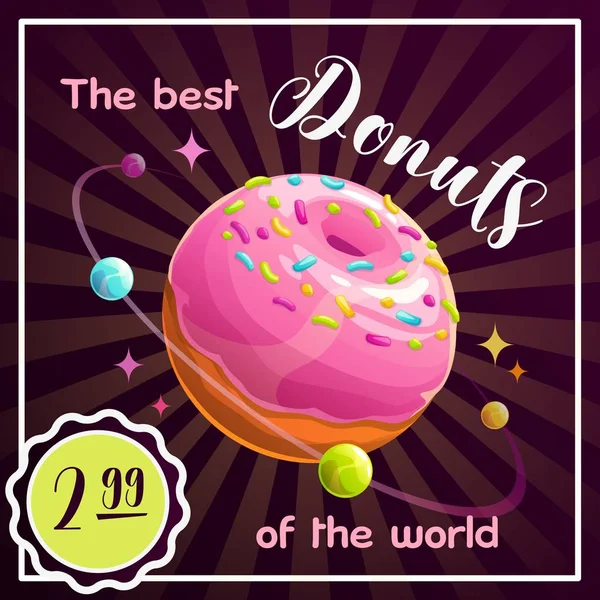 La bannière de la planète Donut. Illustration de planète alimentaire. Affiche vectorielle . — Image vectorielle