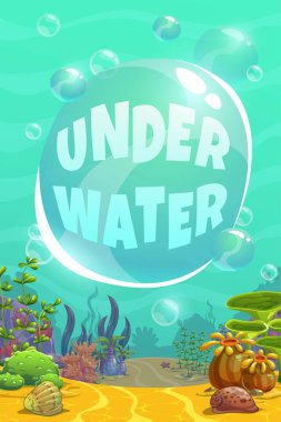 Çizgi film deniz otlar ile güzel parlak unferwater arka plan.