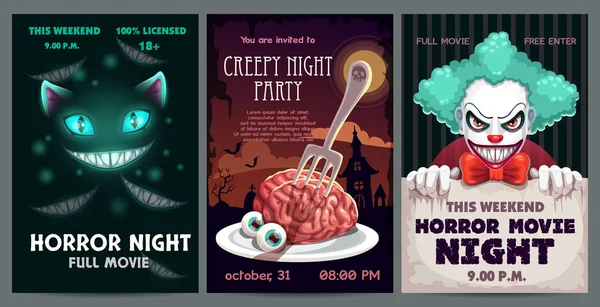 Scary banners and posters set. Horror party invitation flyer. — Stock Vector