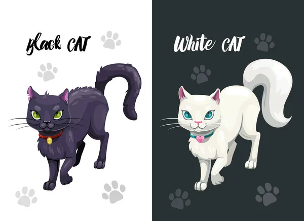 Icônes chat noir et blanc. Illustration vectorielle . — Image vectorielle
