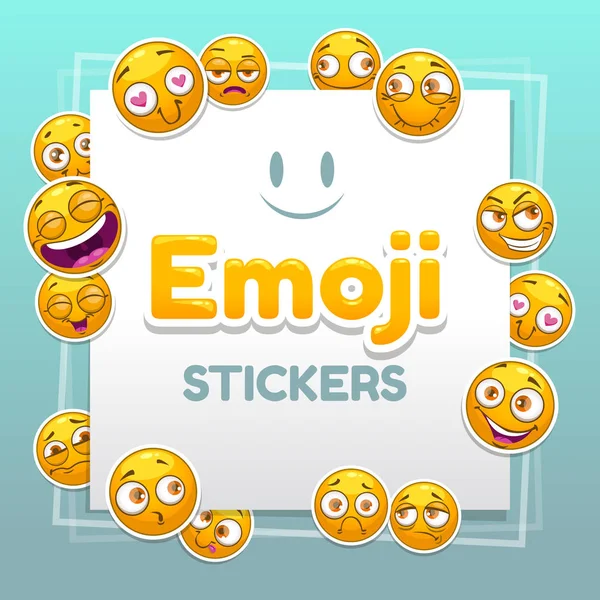 Emoji stickers achtergrond. Abstracte achtergrond met grappige gele smileygezichten. — Stockvector