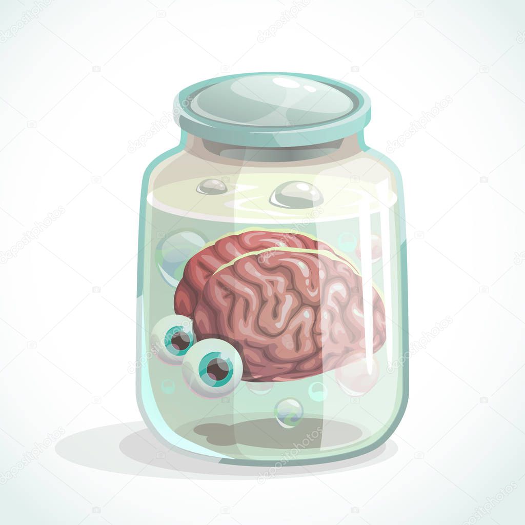 Human brain and eyes in the jar.