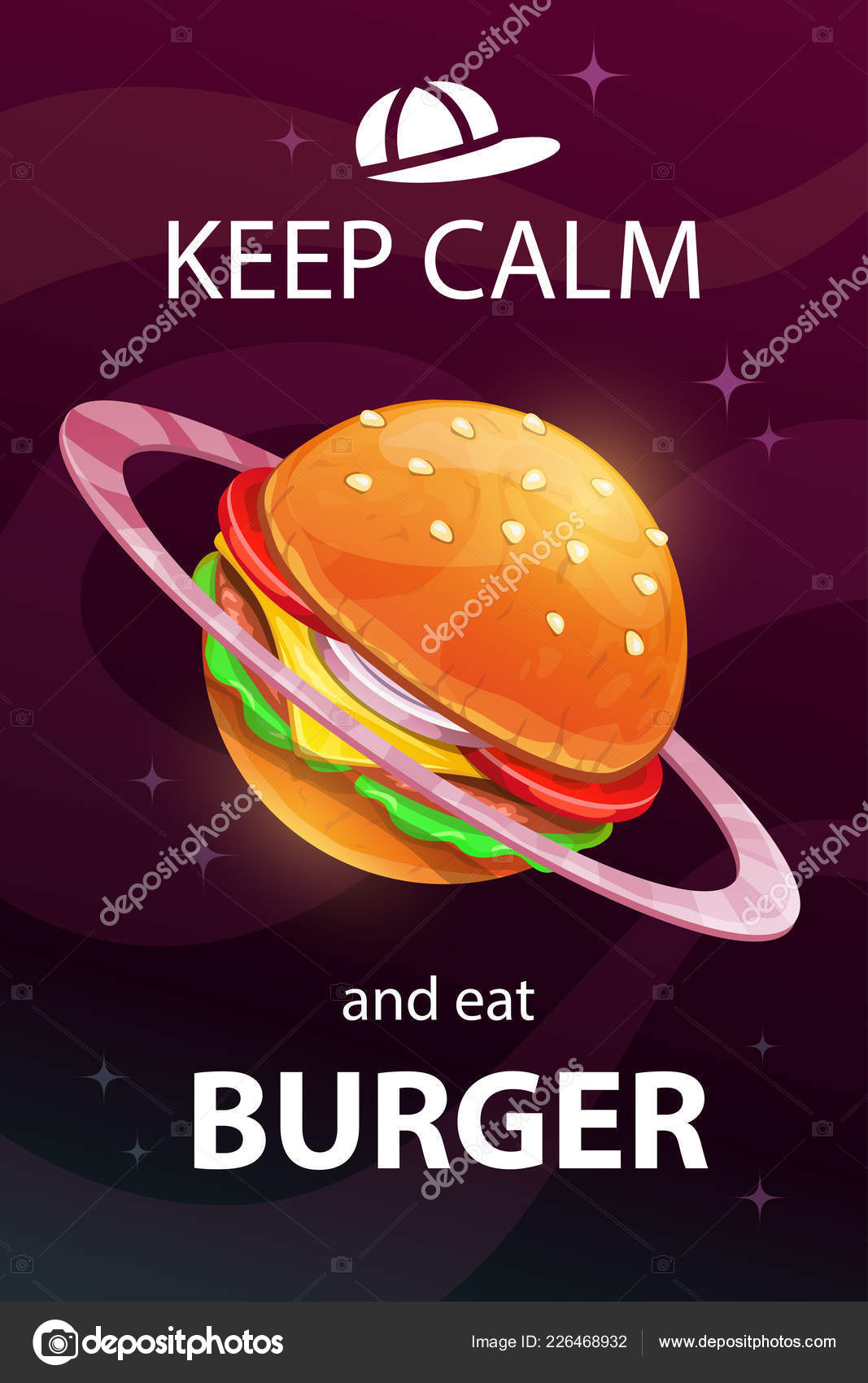 Keep Calm Eat Burger Funny Cartoon Motivation Food Poster Giant Stock  Vector Image by ©lilu330 #226468932