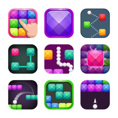 Funny bright colorful square app icons set. Application store logo examples. clipart