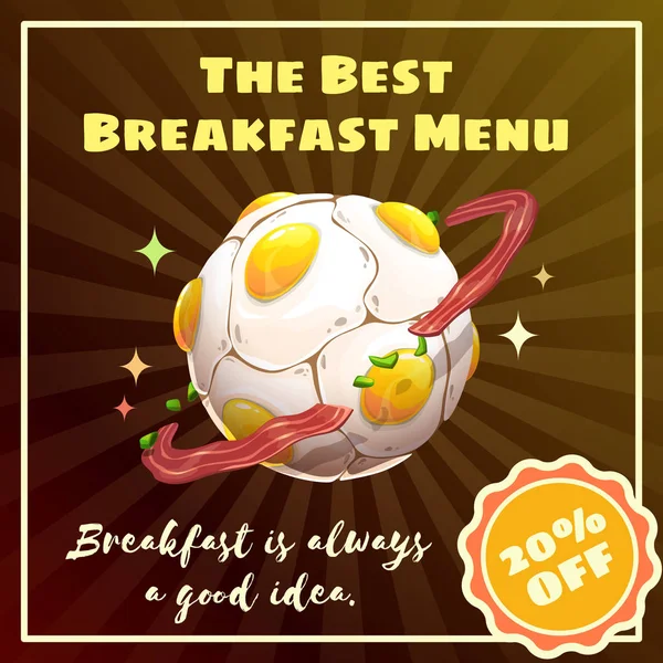 Breakfast planet banner. Food galaxy illustration. Vector poster. — Stock Vector
