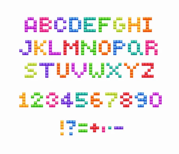 Crystal pixel font, retro video game design. Vector colorful alphabet. — Stock Vector