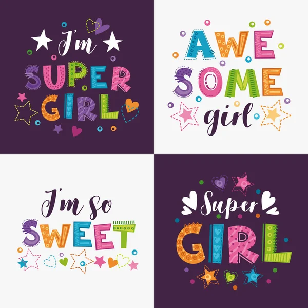 Trendy meisjesachtig slogans met decoratieve elementen voor meisjesachtig t shirts ontwerp. — Stockvector