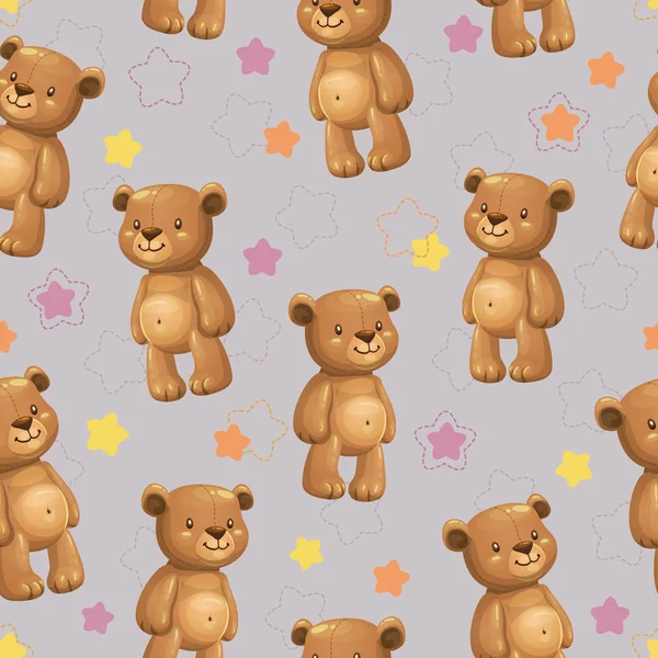 Modèle sans couture avec peu de jouets d'ours en peluche de dessin animé mignon — Image vectorielle