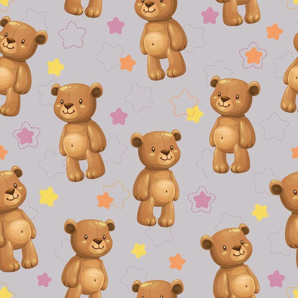 Seamless pattern with little cute cartoon stuffed bear toys
