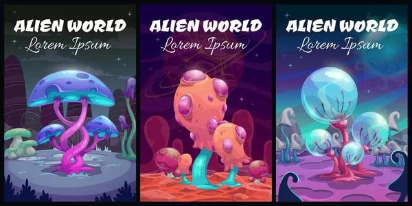 Fantástico passado. Fantasia desenhos animados alienígena paisagem mundial . — Vetor de Stock