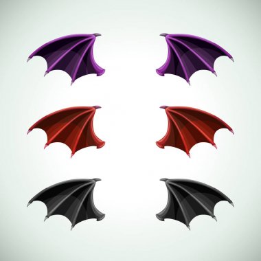 Şeytanların kanatları ayarlandı. Cadılar Bayramı dekoru, vektör simgeleri.