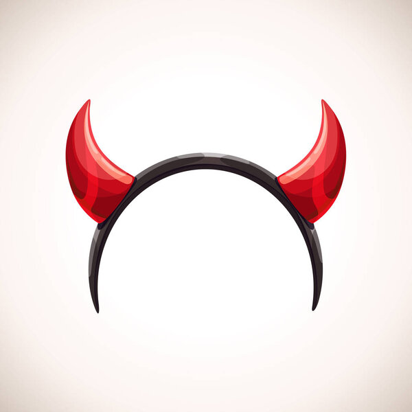 Red devil horns, head band decor. Vector Halloween costume element.