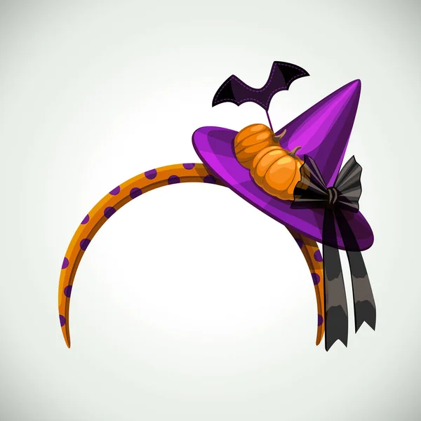 Décor de tête avec citrouilles, chauve-souris et chapeau de sorcière. Illustration vectorielle . — Image vectorielle