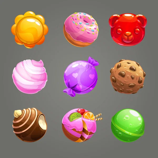 Bolas de caramelo listas. Activos dulces redondos para el diseño del juego . — Vector de stock