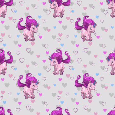 Sevimli karikatür küçük tek boynuzlu at ile Dikişsiz desen.