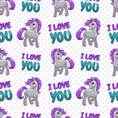 Sevimli karikatür küçük tek boynuzlu at ile Dikişsiz desen