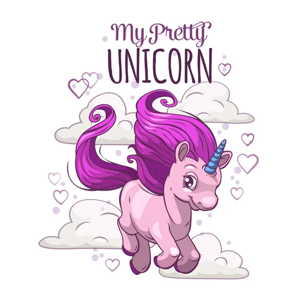 Min vackra enhörning. Söt barnslig illustration med Fantasy Little Pony. — Stock vektor