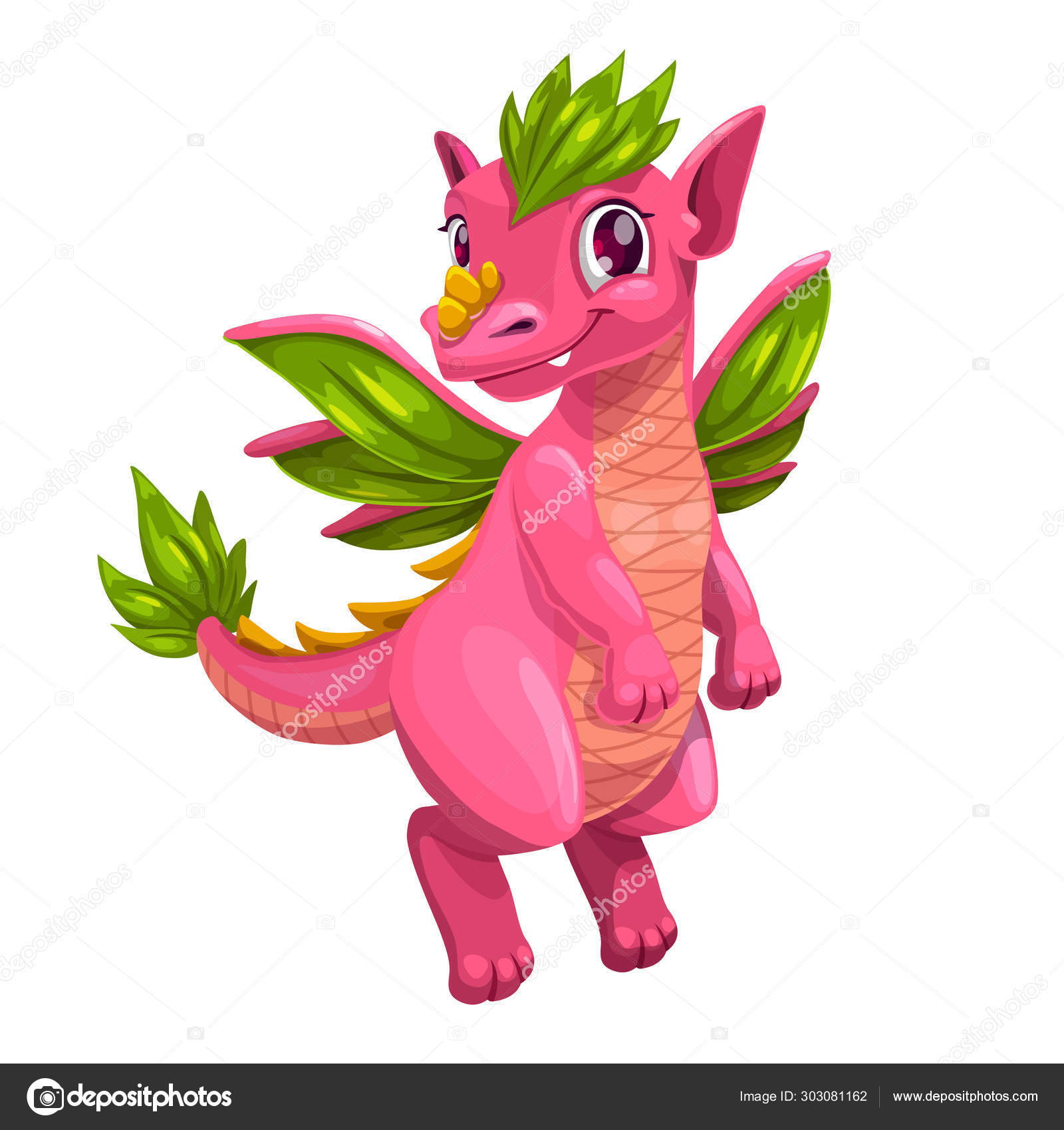 Little cute cartoon pink dragon. Kind monster icon. Stock Vector Image by  ©lilu330 #303081162
