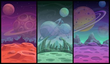 Space backgrounds collection. Fantasy alien planet landscapes set. clipart