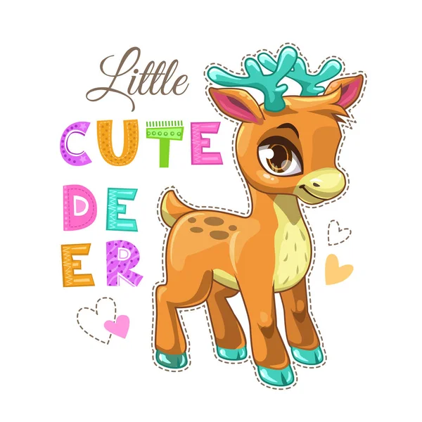 Petite bande dessinée mignonne debout cerf patch. Belle icône animale avec slogan tendance . — Image vectorielle