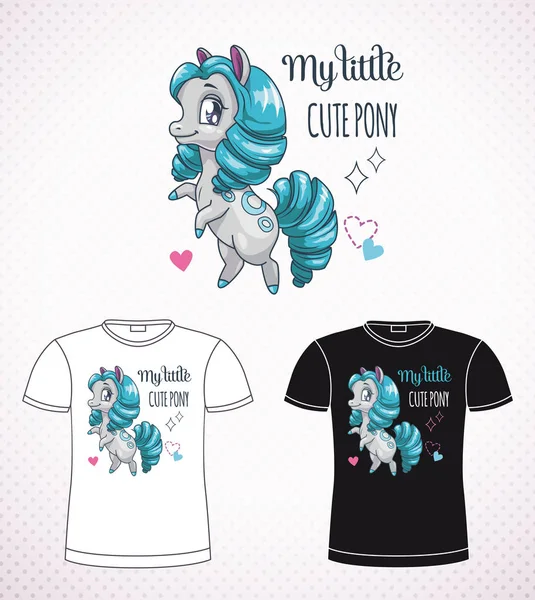 Putri poni yang manis. Little cute kartun kuda label . - Stok Vektor