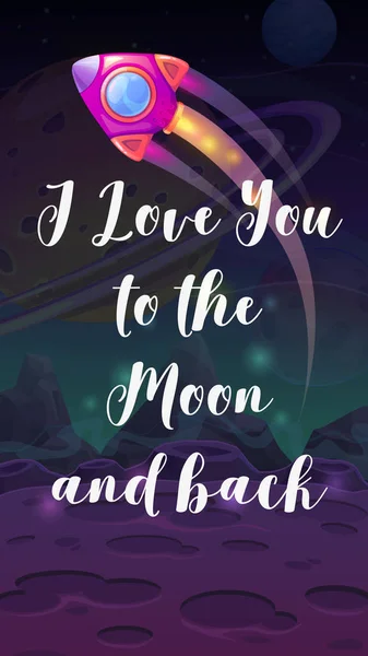 Ti voglio bene fino alla luna e ritorno. Manifesto romantico vettoriale . — Vettoriale Stock
