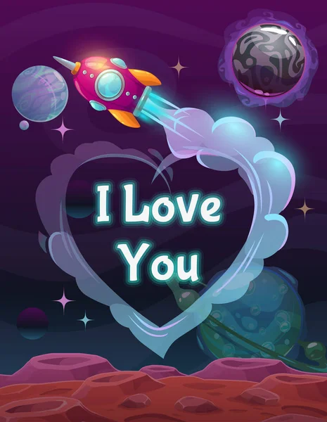 Ik hou van je teken op de achtergrond van de ruimte. Valentines Day wenskaart. — Stockvector