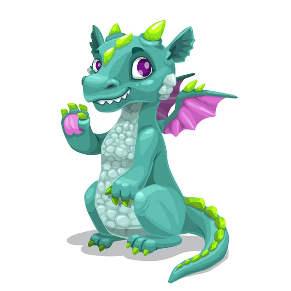 Little cute cartoon young dragon. Fantasy monster illustration. — Stock Vector
