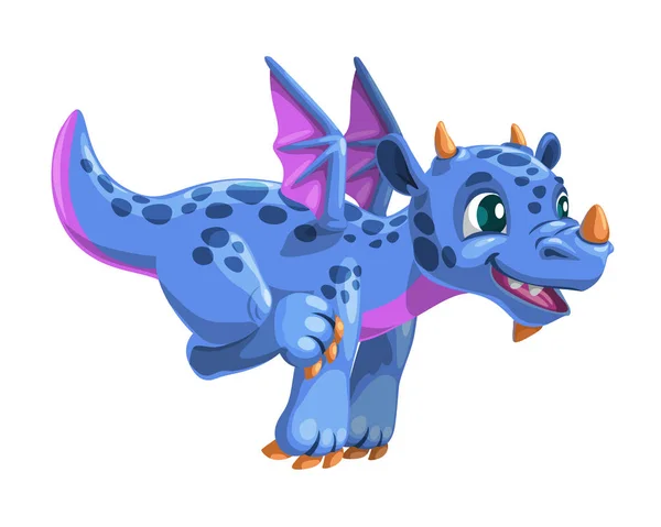 Little cartoon blue flying dragon. Vector friendly fantasy monster illustration. — Stock Vector