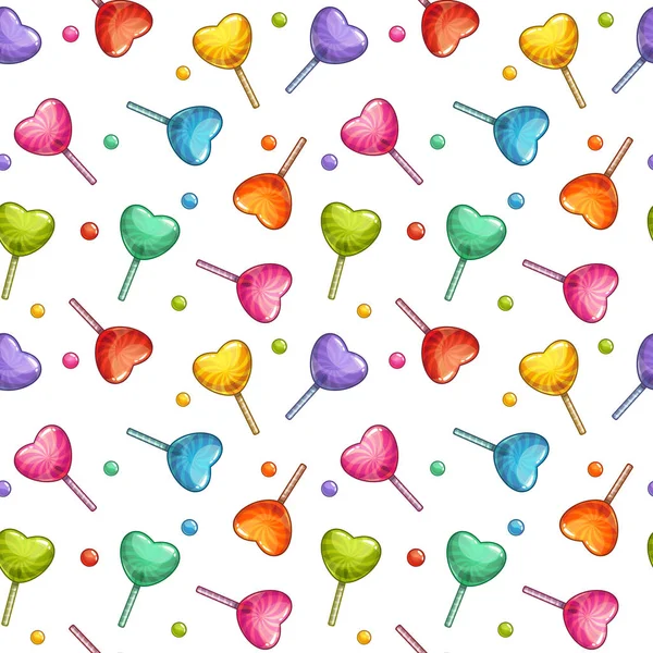 Cute childish candy texture. Seamless pattern with cartoon colorful lollipops. — Stock Vector