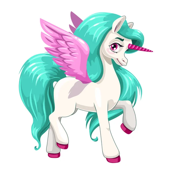 Magic pony prinses. Mooie Pegasus met lang blauw haar. — Stockvector