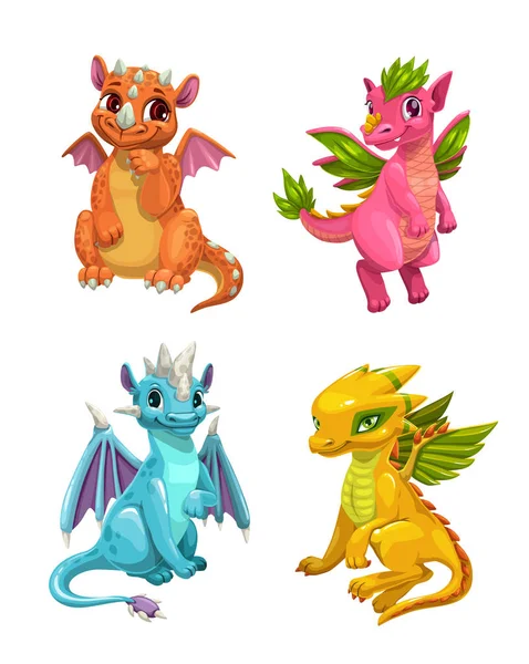 Little cute cartoon dragons set. Colotful fantasy monsters. — Stock Vector