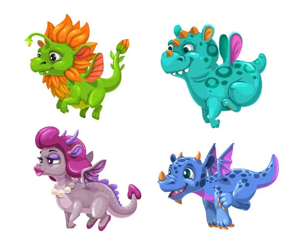 Pequeños dragones de dibujos animados lindo conjunto. Monstruos de fantasía colotful . — Vector de stock