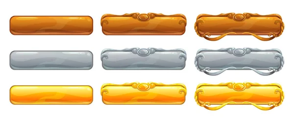 Металеві назви банерів встановлені для епічного дизайну ігор. Золоті, срібні та бронзові декоративні рамки . — стоковий вектор