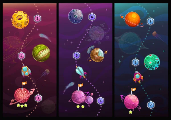 Concepto de viaje espacial cohete. Galaxy diseño del juego . — Archivo Imágenes Vectoriales