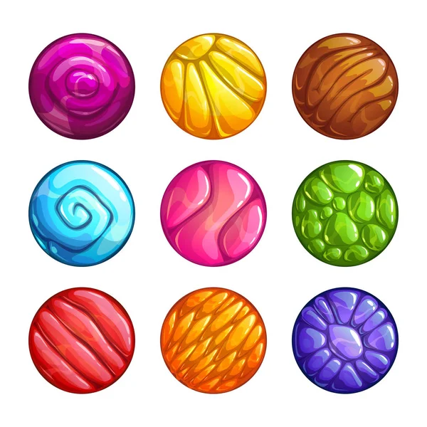 Colorful round jelly icons. Slimy assets for game design. — Stock Vector