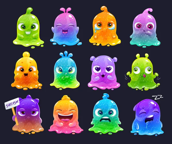 Pouco bonito desenho animado colorido brilho lodo personagens conjunto . —  Vetores de Stock