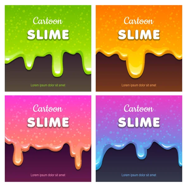 Colorful glittery slimy dribbles. Slime backgrounds set. — Stock Vector