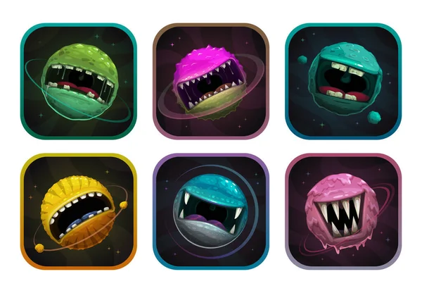Monster planeta s obří ústa, fantasy kosmické hry koncept. — Stockový vektor
