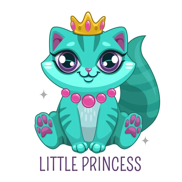 Gatito azul divertido usando la corona. Hermosa princesa gatito de dibujos animados . — Vector de stock