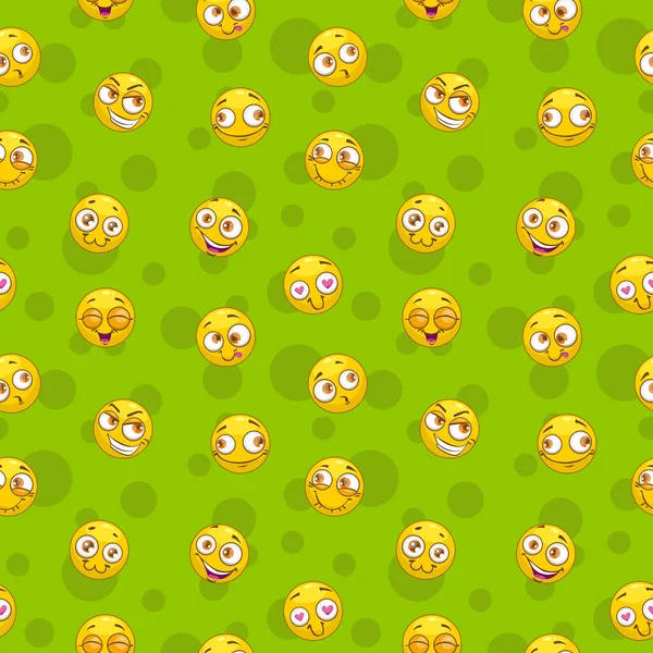 Seamless pattern with funny round yellow comic stickers on green background. — Stock Vector