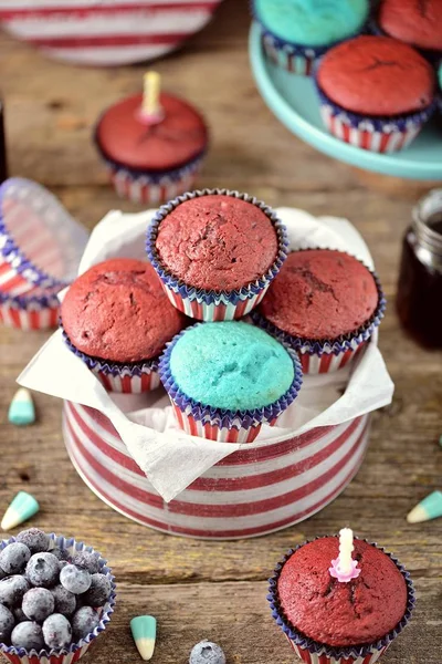 Gâteaux Velours Rouge Bleu Jour Indépendance Des États Unis Fête — Photo